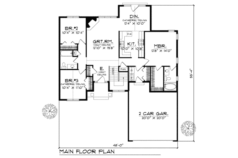 Home Plan - Floor Plan - Main Floor for Traditional House Plan #70-125 - 3 bed, 2 bath