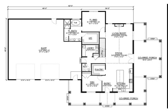 Floor Plan - Main Floor for Barndominium House Plan #1064-215 - 1 bed, 1.5 bath