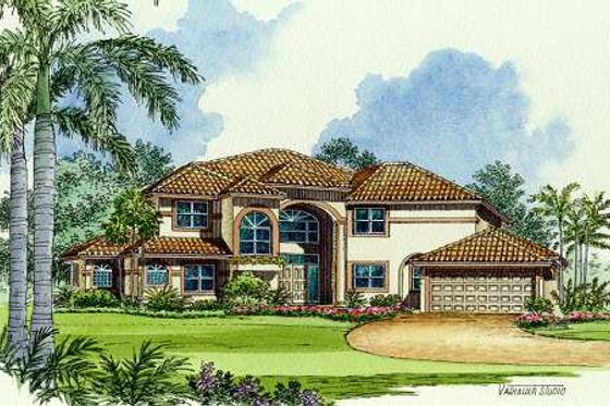 Exterior - Front Elevation for Mediterranean House Plan #420-158 - 4 bed, 6.5 bath