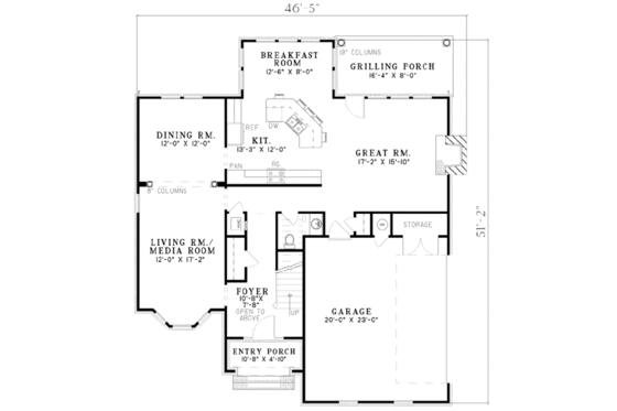 Floor Plan - Main Floor for European House Plan #17-542 - 3 bed, 2.5 bath