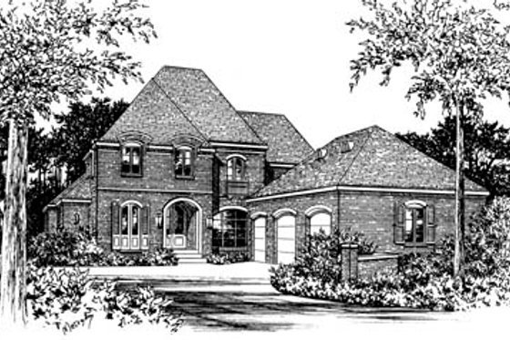 Exterior - Front Elevation for European House Plan #15-226 - 4 bed, 3.5 bath