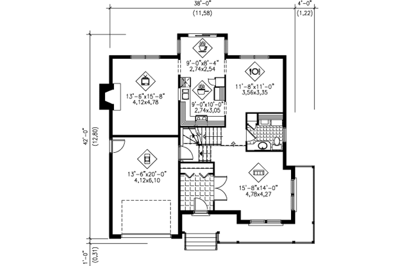Dream House Plan - Floor Plan - Main Floor for European House Plan #25-4174 - 3 bed, 1.5 bath