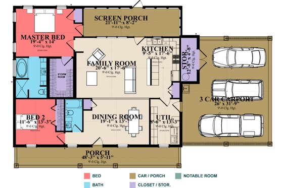 Floor Plan - Main Floor for Country House Plan #63-394 - 2 bed, 2 bath
