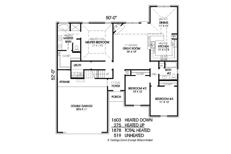 European Style House Plan - 3 Beds 2 Baths 1878 Sq/Ft Plan #424-258 ...