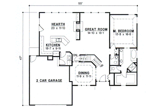 Floor Plan - Main Floor for Traditional House Plan #67-395 - 4 bed, 2.5 bath