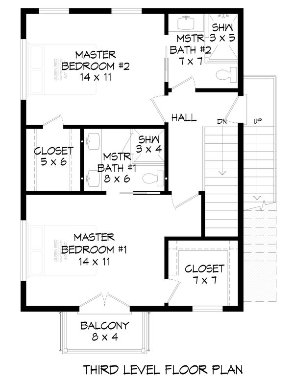 House Blueprint - Floor Plan - Upper Floor for Contemporary House Plan #932-1455 - 2 bed, 2.5 bath