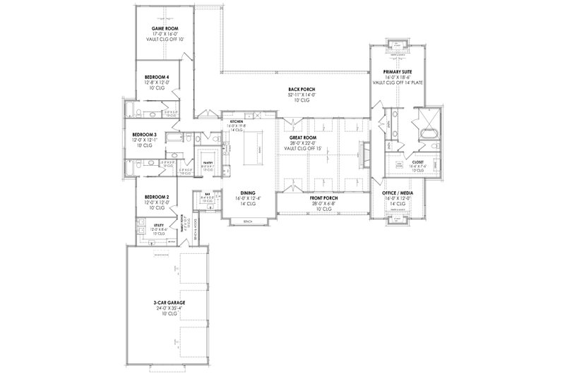 House Design - Floor Plan - Main Floor for Country House Plan #1096-18 - 4 bed, 4.5 bath