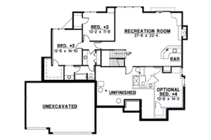 Floor Plan - Lower Floor for Modern House Plan #67-741 - 3 bed, 2.5 bath