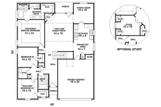 Floor Plan - Main Floor for Southern House Plan #81-237 - 3 bed, 2 bath