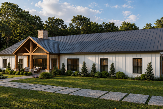 Exterior - Front Elevation 3 for Barndominium House Plan #1117-7 - 4 bed, 3.5 bath