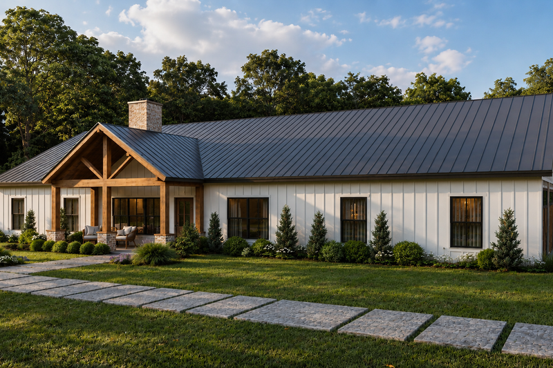 House Blueprint - Exterior - Front Elevation 3 for Barndominium House Plan #1117-7 - 4 bed, 3.5 bath