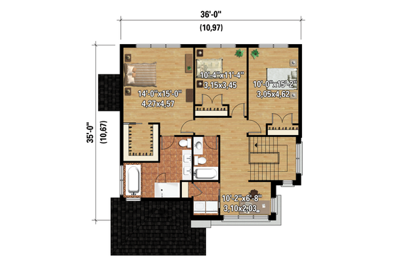 Floor Plan - Upper Floor 1 for Contemporary House Plan #25-4314 - 3 bed, 2 bath