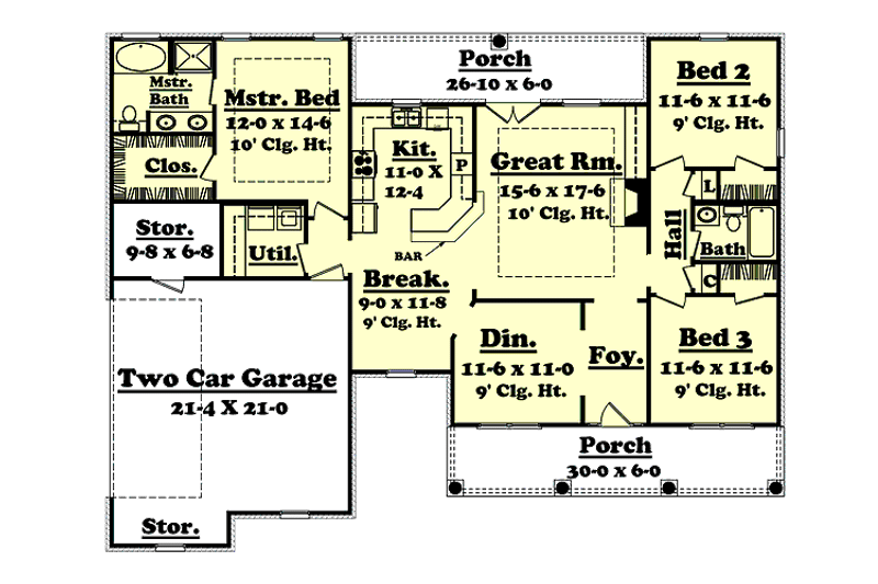 Dream House Plan - Floor Plan - Main Floor for Country House Plan #430-15 - 3 bed, 2 bath