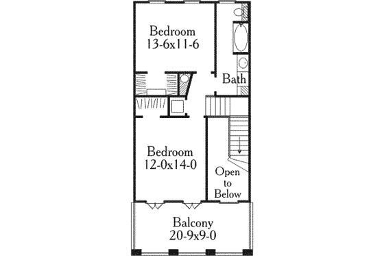 Floor Plan - Upper Floor for Southern House Plan #406-297 - 3 bed, 2.5 bath