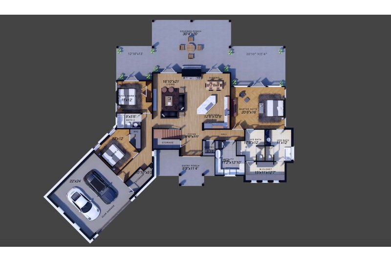 House Design - Floor Plan - Main Floor for Craftsman House Plan #1110-12 - 3 bed, 3 bath