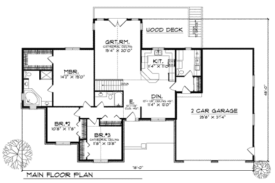 Floor Plan - Main Floor for Ranch House Plan #70-217 - 3 bed, 2.5 bath