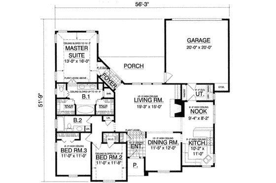 Floor Plan - Main Floor for European House Plan #40-353 - 3 bed, 2 bath