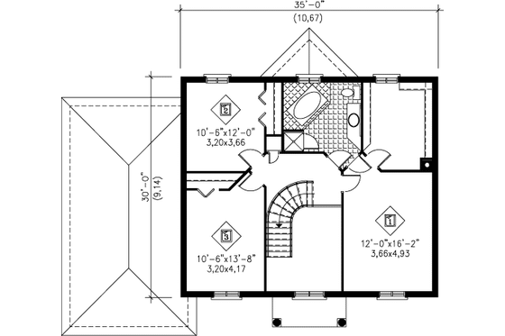 Floor Plan - Upper Floor for Colonial House Plan #25-4236 - 3 bed, 1.5 bath