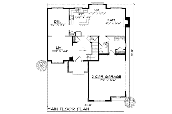 Floor Plan - Main Floor for Traditional House Plan #70-369 - 4 bed, 2.5 bath