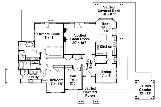Floor Plan - Main Floor for Craftsman House Plan #124-982 - 3 bed, 2 bath
