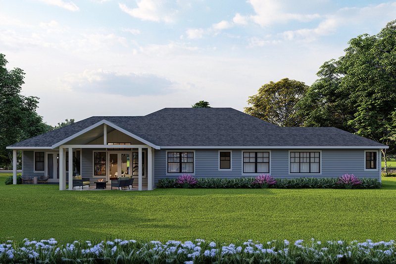 Architectural House Design - Exterior - Rear Elevation for Ranch House Plan #124-1373 - 4 bed, 3 bath
