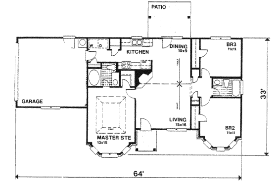 Floor Plan - Main Floor for Traditional House Plan #30-122 - 3 bed, 2 bath
