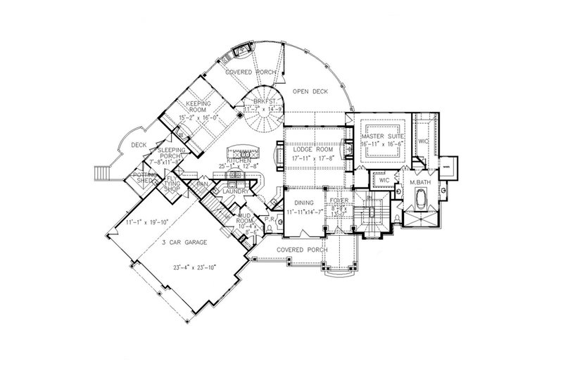 House Blueprint - Floor Plan - Main Floor for Craftsman House Plan #54-502 - 3 bed, 2.5 bath