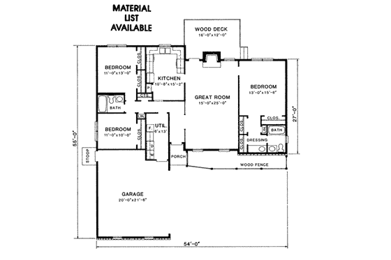 Floor Plan - Main Floor for Ranch House Plan #10-128 - 3 bed, 2 bath