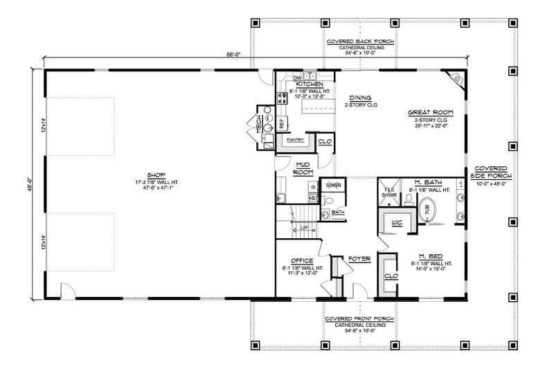 Dream House Plan - Floor Plan - Main Floor for Barndominium House Plan #1064-195 - 3 bed, 3 bath