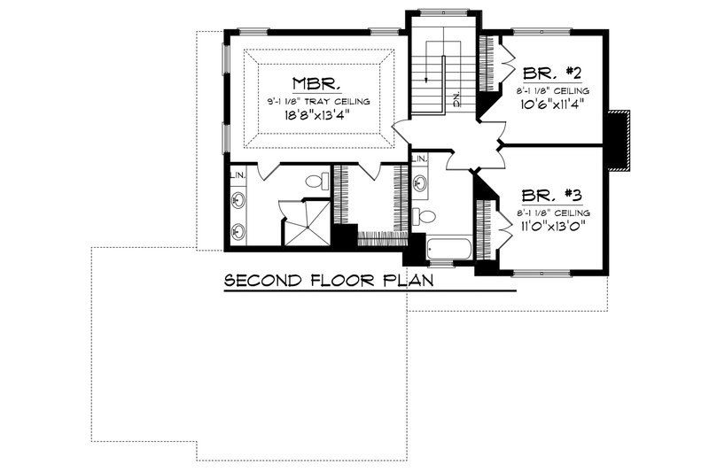 Dream House Plan - Floor Plan - Upper Floor for Craftsman House Plan #70-1133 - 3 bed, 2.5 bath