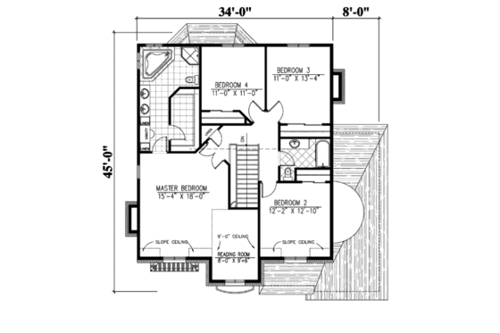 Floor Plan - Upper Floor for European House Plan #138-247 - 4 bed, 2.5 bath