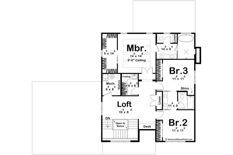 House Plan Design - Floor Plan - Upper Floor for Cottage House Plan #455-487 - 4 bed, 3 bath