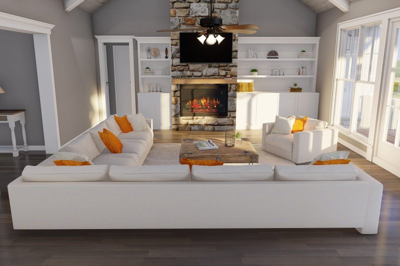 House Design - Interior - Family Room 1 for Farmhouse House Plan #923-382 - 3 bed, 2.5 bath