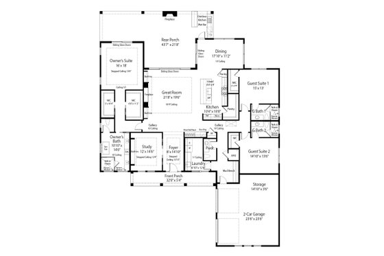 Floor Plan - Main Floor for Craftsman House Plan #938-152 - 3 bed, 3.5 bath