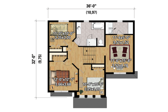 Floor Plan - Upper Floor 1 for Country House Plan #25-4299 - 3 bed, 1 bath