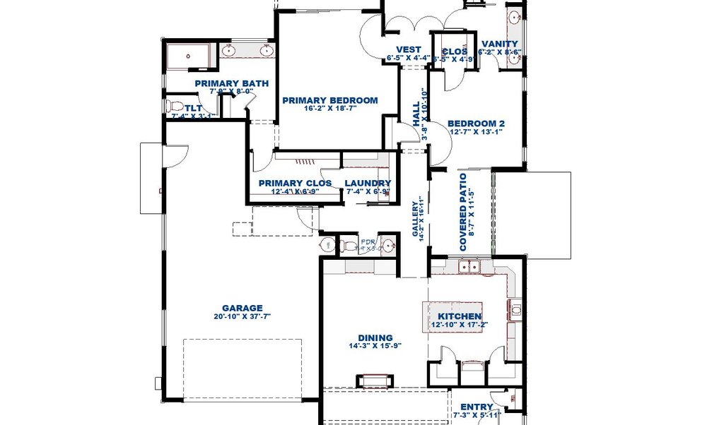 Floor Plan - Main Floor for Bungalow House Plan #1126-6 - 3 bed, 2.5 bath
