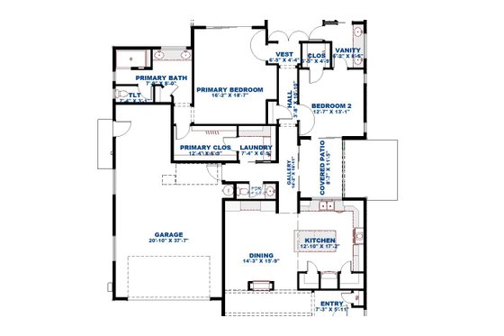 Floor Plan - Main Floor for Bungalow House Plan #1126-6 - 3 bed, 2.5 bath