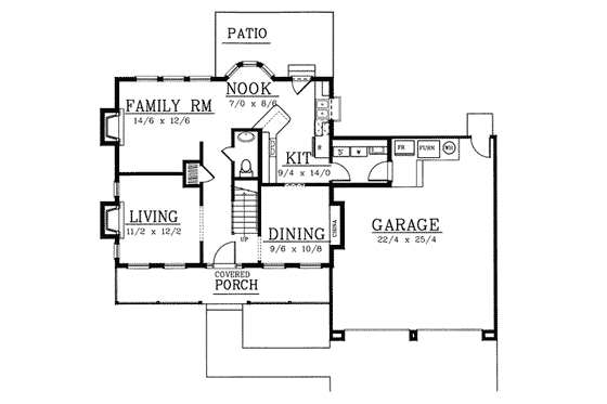 Floor Plan - Main Floor for Colonial House Plan #98-210 - 3 bed, 2.5 bath