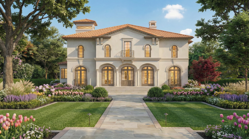 Exterior - Front Elevation 2 for European House Plan #119-341 - 4 bed, 4 bath