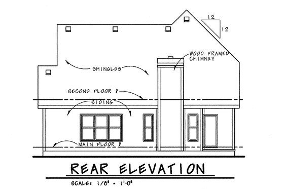 Exterior - Rear Elevation for Country House Plan #20-1227 - 3 bed, 3 bath