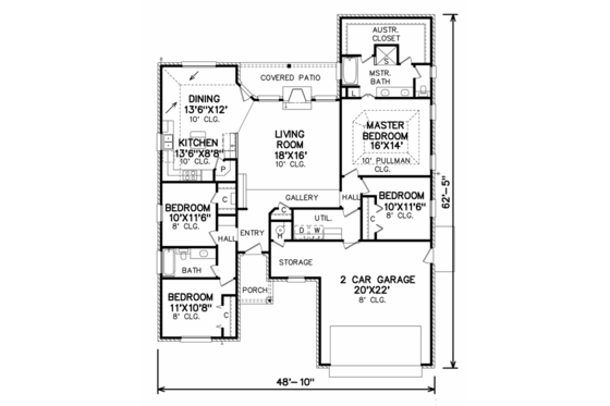 Floor Plan - Main Floor for Traditional House Plan #65-403 - 4 bed, 2 bath