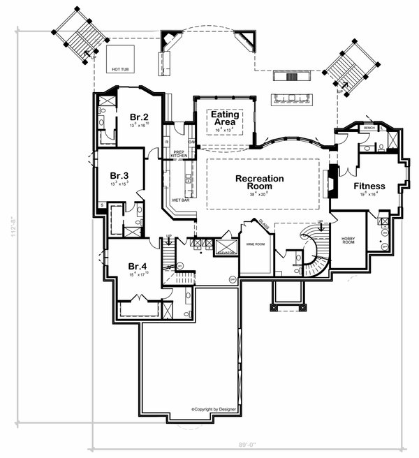 Craftsman Floor Plan - Lower Floor Plan #20-2538