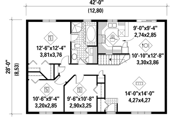 Floor Plan - Main Floor for Country House Plan #25-4806 - 3 bed, 1 bath