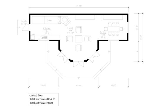 Floor Plan - Main Floor for Cottage House Plan #549-16, 0 bath