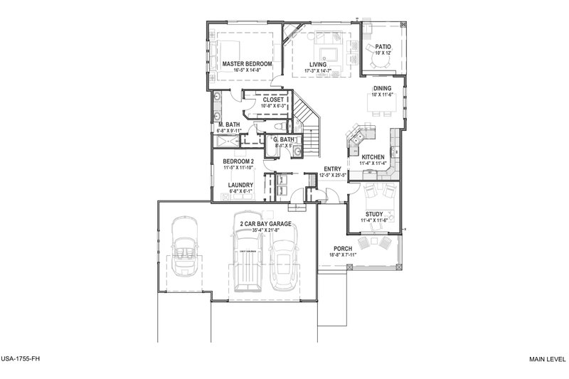 House Plan Design - Floor Plan - Main Floor for Traditional House Plan #1069-26 - 2 bed, 2 bath