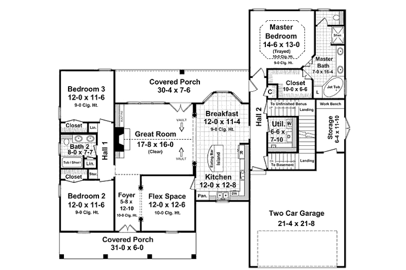 Home Plan - Floor Plan - Main Floor for European House Plan #21-280 - 3 bed, 2 bath