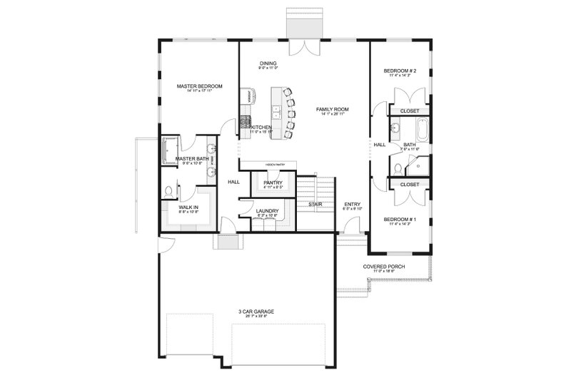 House Design - Floor Plan - Main Floor for Ranch House Plan #1060-101 - 3 bed, 2 bath
