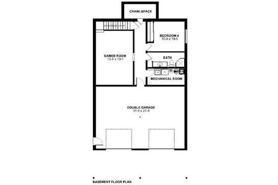 Floor Plan - Lower Floor for Cottage House Plan #126-167 - 4 bed, 3 bath