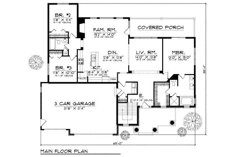 Home Plan - Floor Plan - Main Floor for European House Plan #70-665 - 3 bed, 2 bath