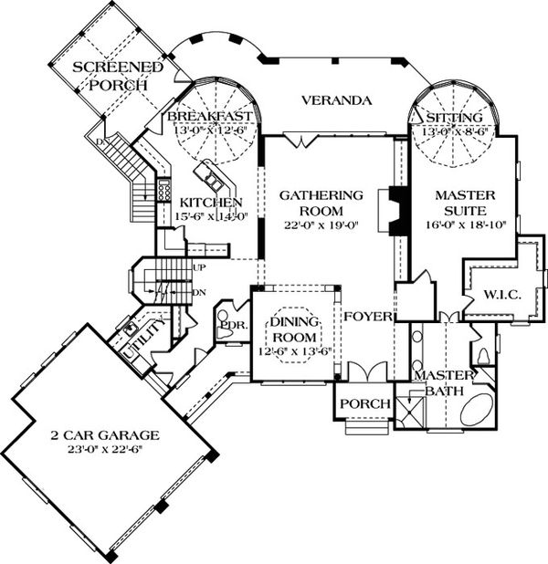 House Plan Design - European style house plan, main level floor plan